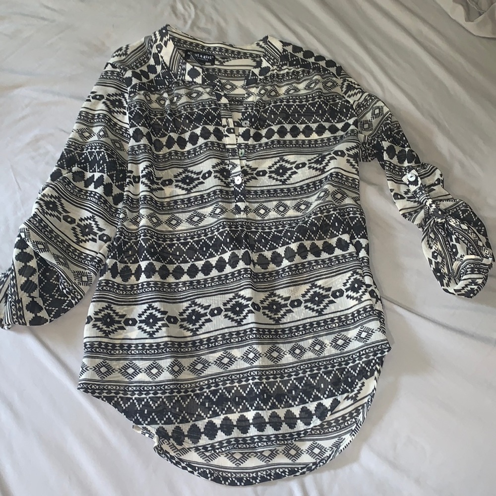 Cream & black sheer aztec top